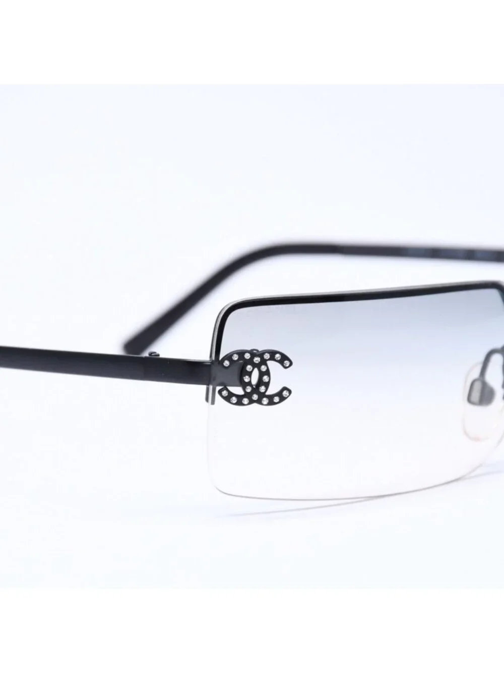 Chanel Half Rim Sunglasses Eyewear CC Logo Rhinestone